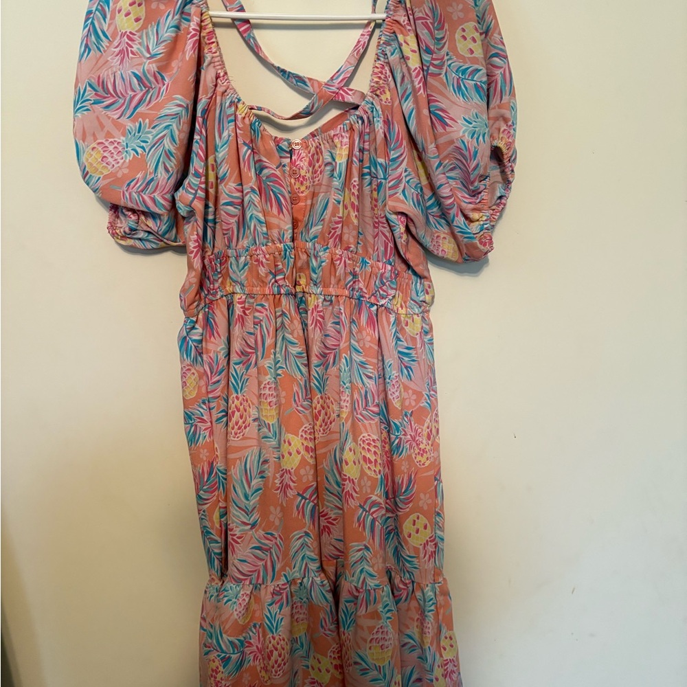 Simply Southern Tropical Print Puff Sleeve Dress